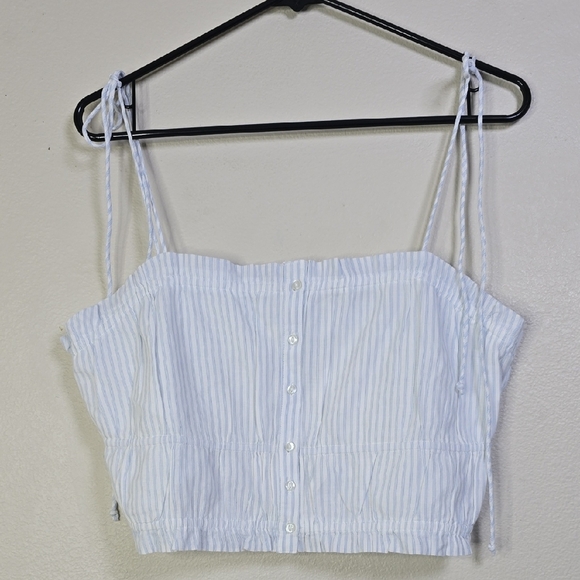 aerie Tops - Aerie Blue and White Buttoned Crop Tank Top Size Large NwOT